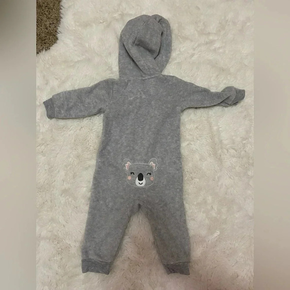 Carter’s baby girl hooded fleece zip up warm outfit, romper gray with hood - Picture 5 of 5